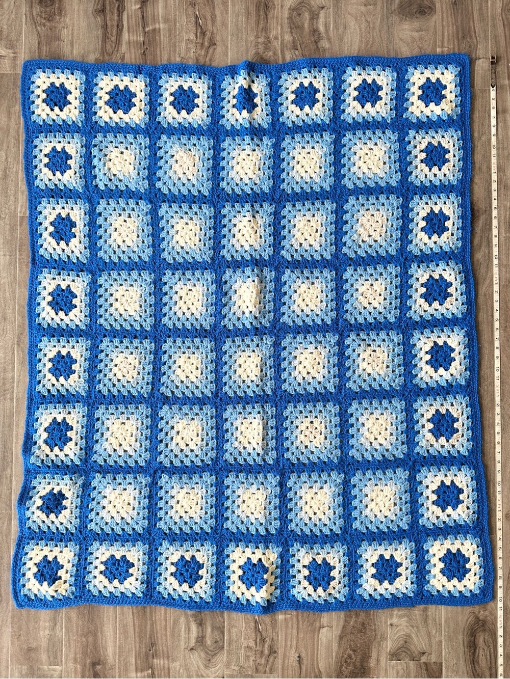 Handmade Vintage Blue and White Granny Square Crochet Throw Blanket